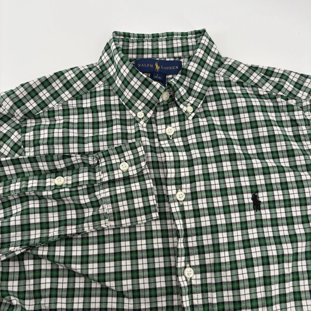 Ralph Lauren Youth Boy's XL (18/20) L/S‎ Green Plaid Button Up Shirt Pony Logo